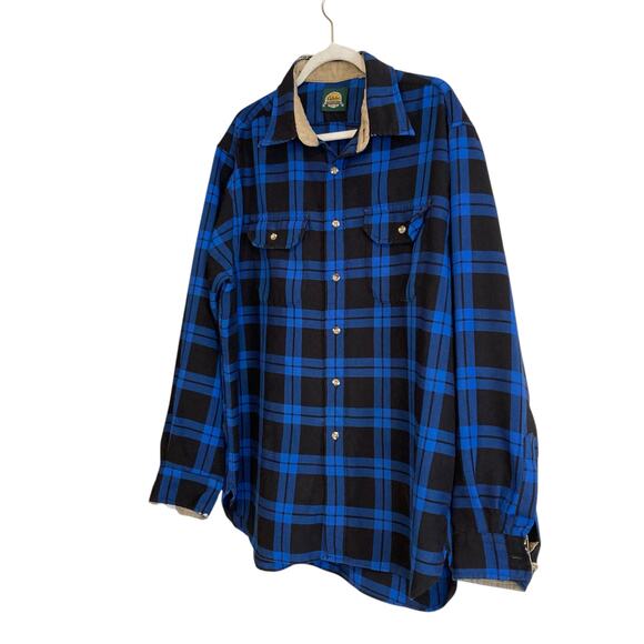 Cabelas Blue Black Checked Flannel Outdoors Gorpcore Button Down Shirt Size XL - Picture 16 of 16